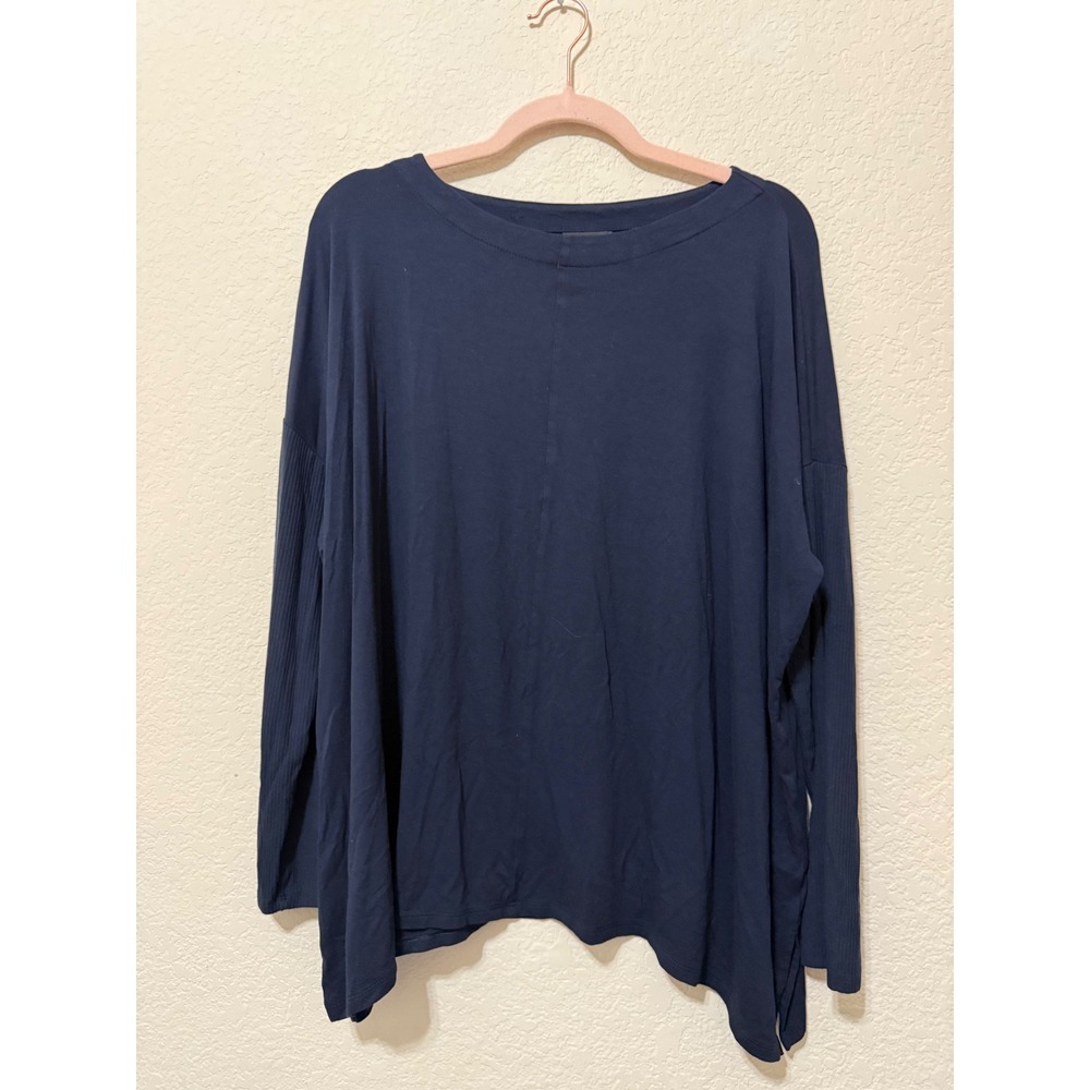 J Jill‎ Wearever Collection Navy Blue Ribbed Sleeve Long Sleeve Tunic Top